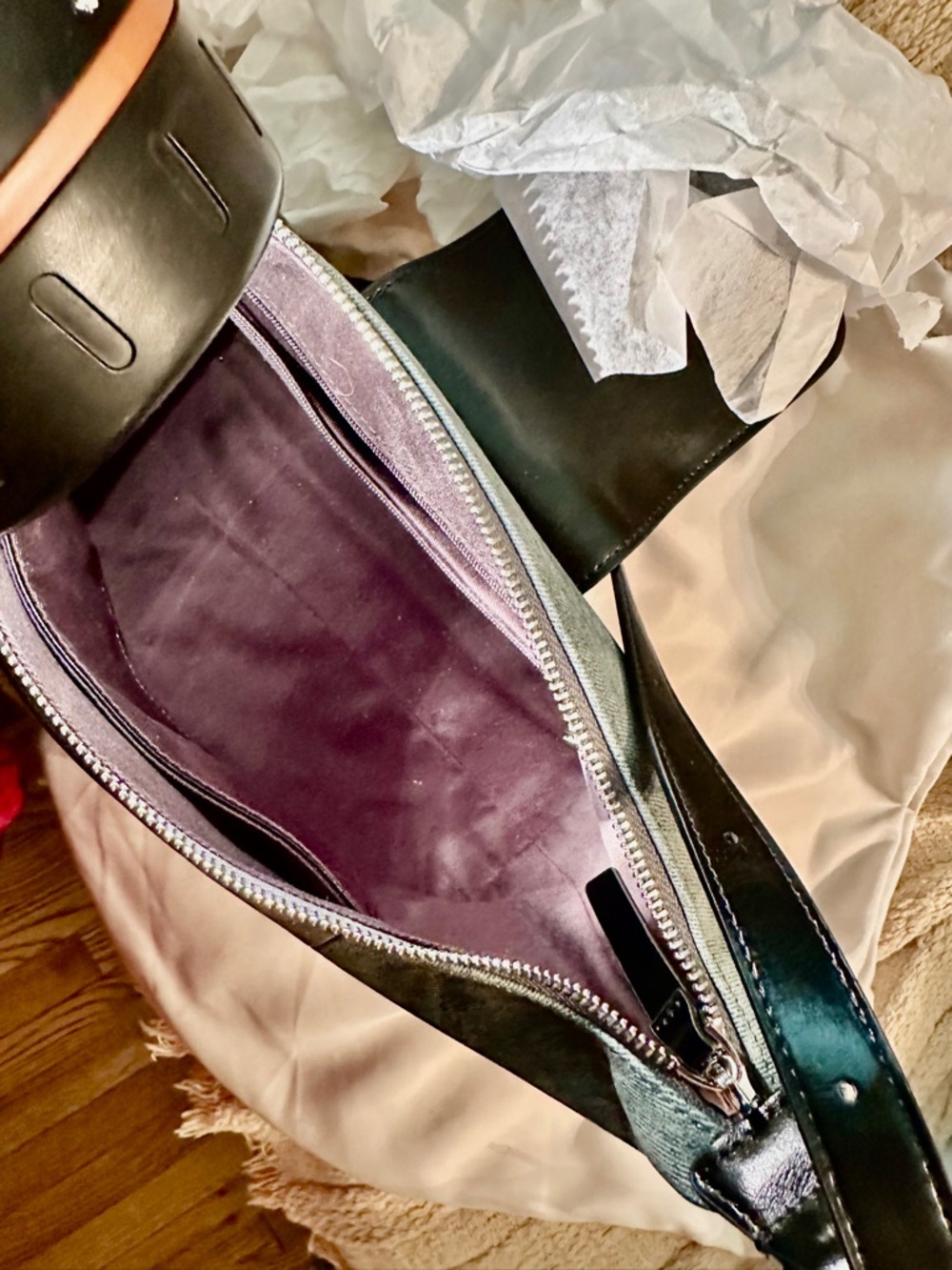NWT Shoulder Bag in Distressed Denim and Black Leather - Picture 12 of 16